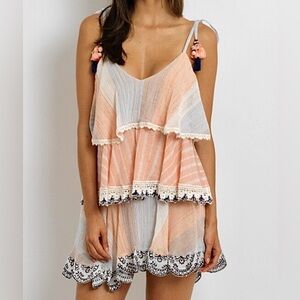 HEMANT & NANDITA “Bonny” Tiered and Embroidered Ruffled Mini Boho Dress